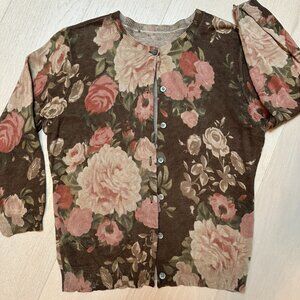 RL Brown Cardigan Classic Rose Old Money Academia Cottagecore
